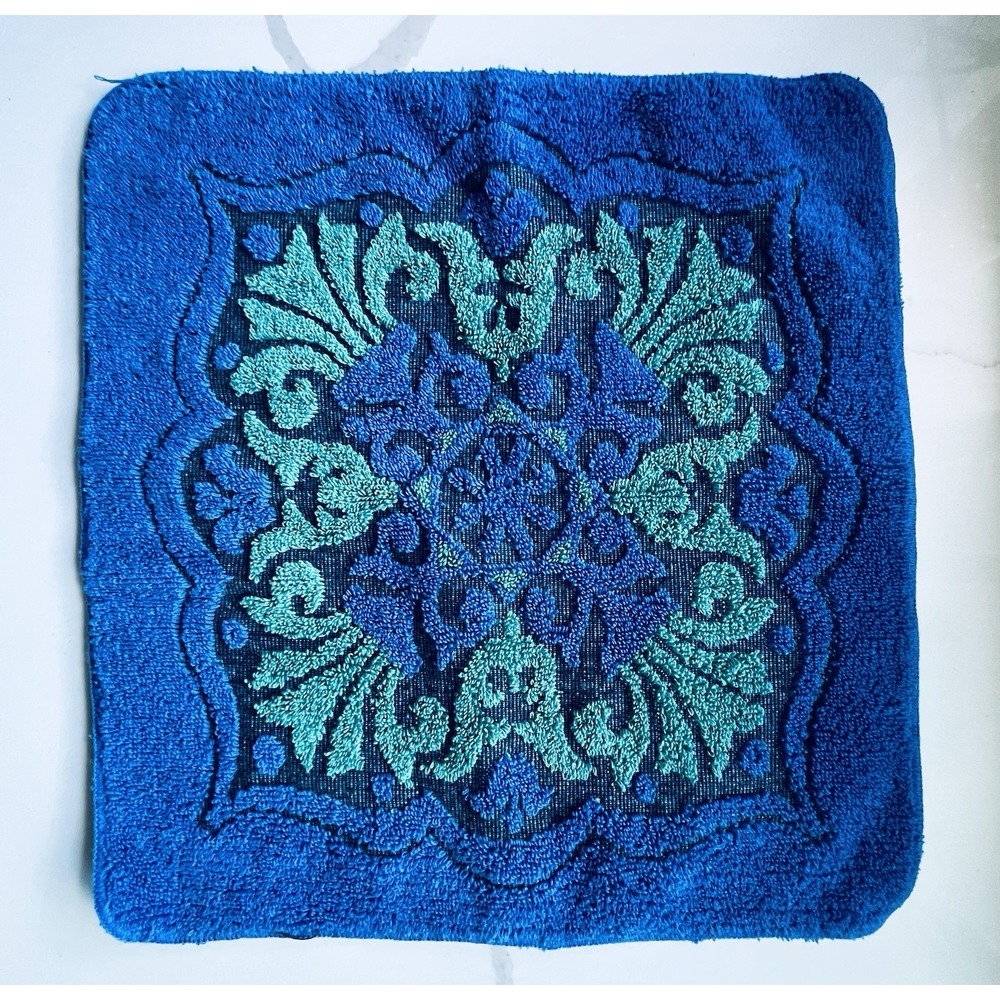 VTG Wash Cloth Callaway Blue Green Bathroom Sculpted Face Towel MCM